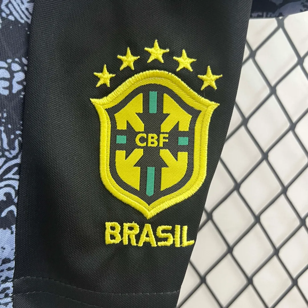 Maillot Kit Enfant Brésil Édition Spéciale Jesus 2024 Noir et Gris--7