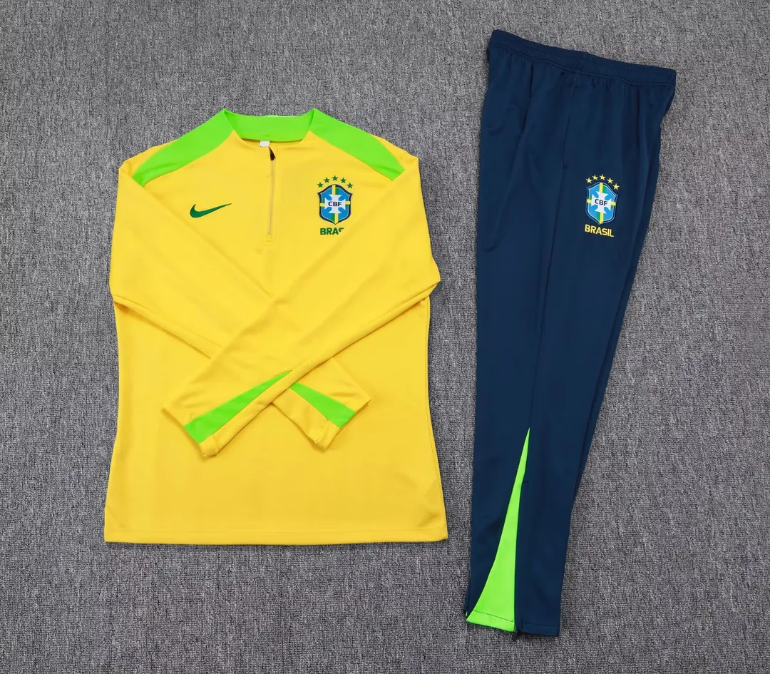 2025 Brazil Half-Pull Training Suit Yellow Shirt Set--6