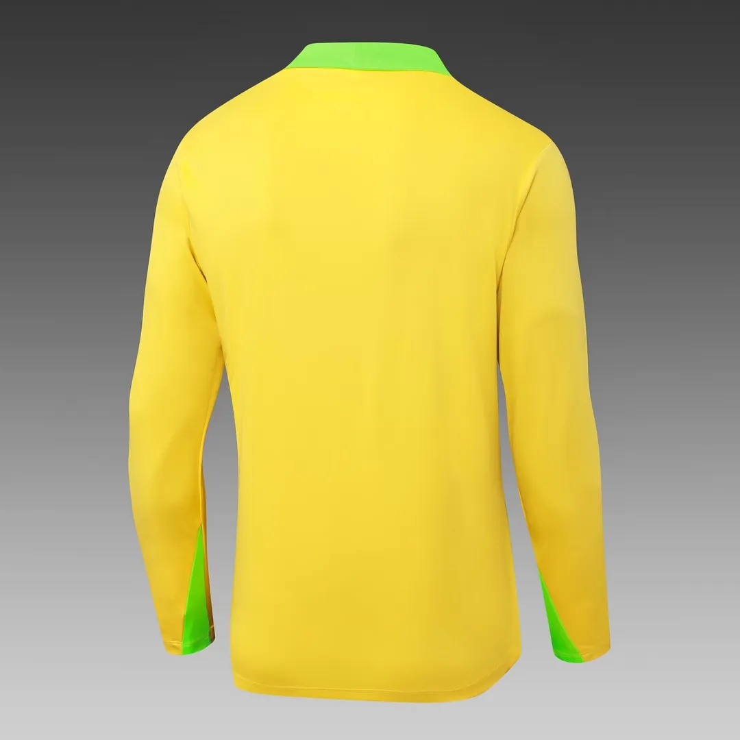 2025 Brazil Half-Pull Training Suit Yellow Shirt Set--3