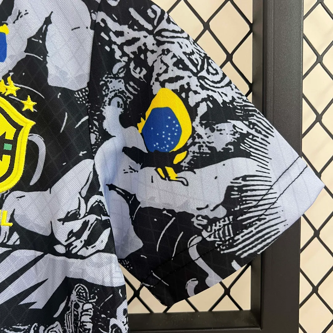 Maillot Kit Enfant Brésil Édition Spéciale Jesus 2024 Noir et Gris--5