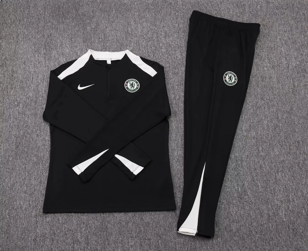 Fato de Treino Chelsea com Meio Fecho 2025/26 Preto--6