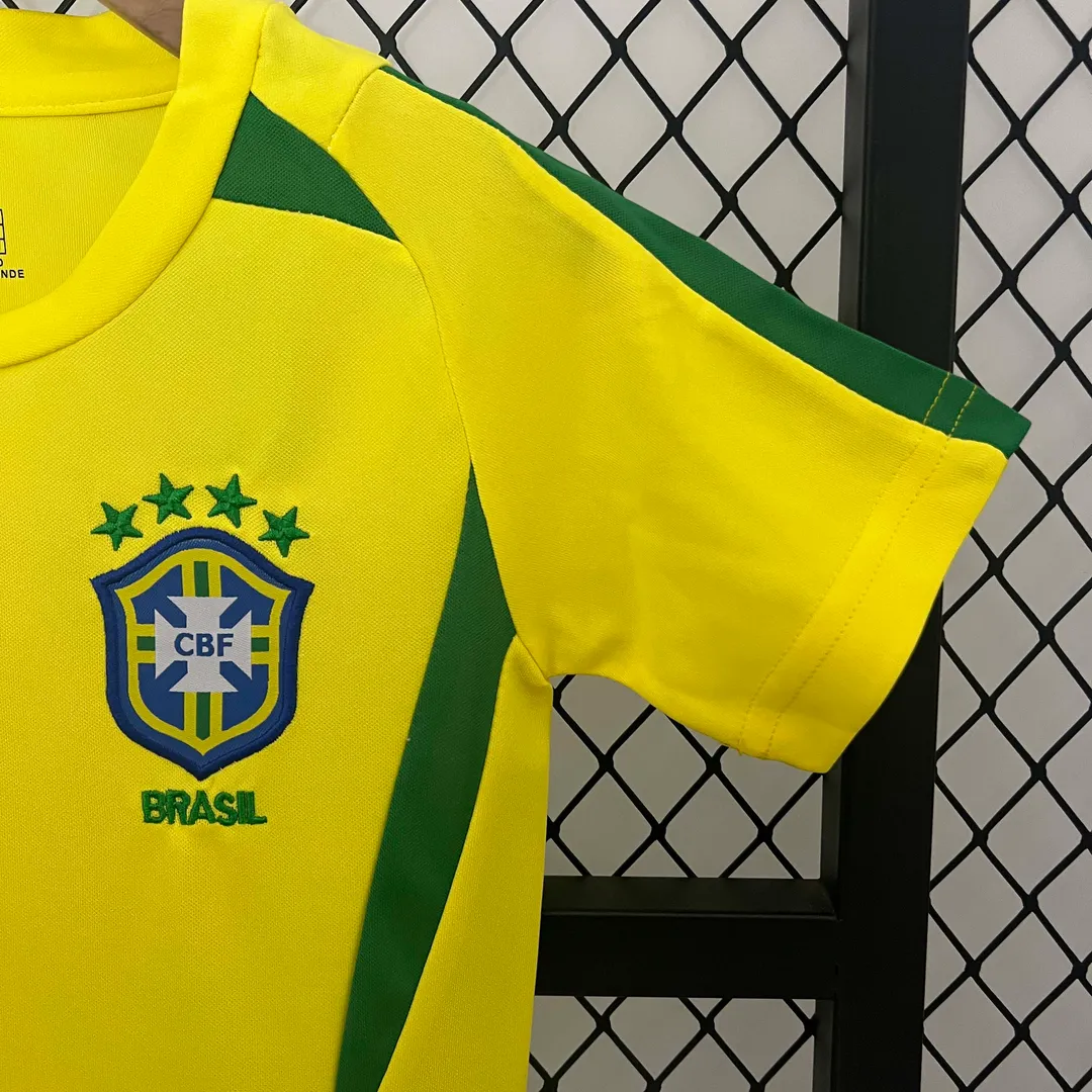 Maillot Kit Enfant Retro Brésil Domicile 2002--6