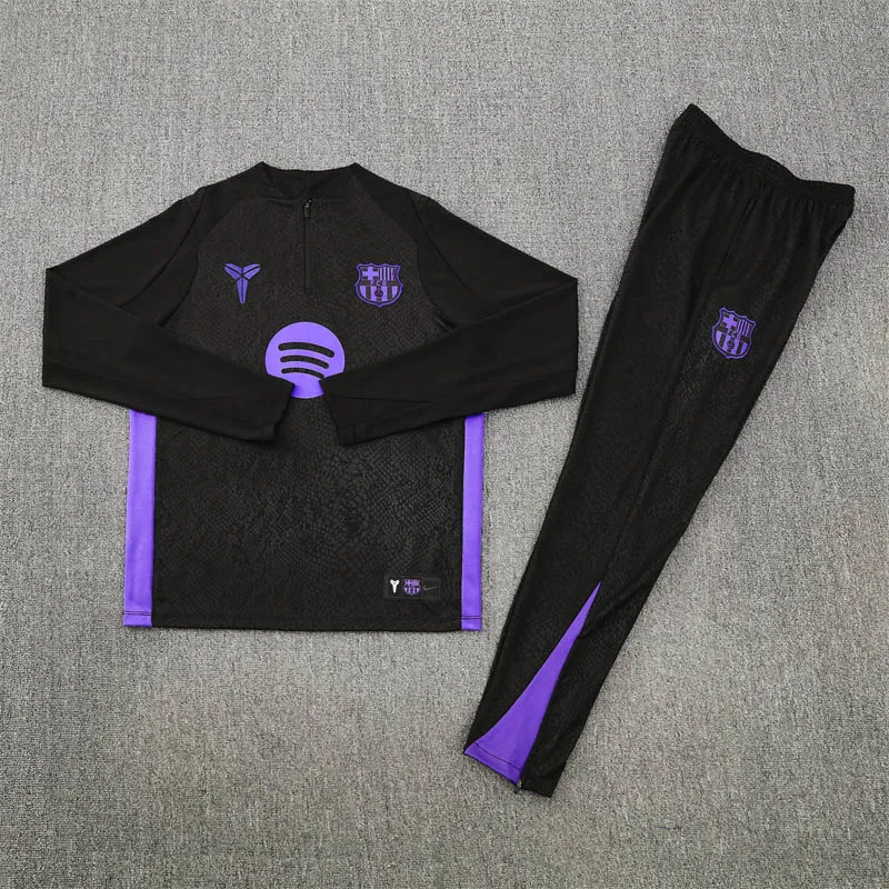 2025/2026 Barcelona Half-Pull Training Suit Collaboration Black Jersey Set--2