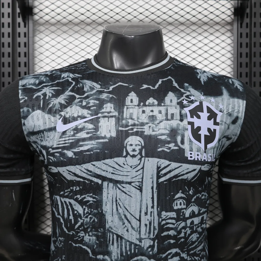 Maillot Brésil 2026 Édition Spéciale Jesus Version Player Noir--2