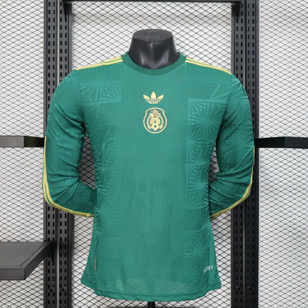 Maglia Messico Edizione Gold Cup 2025 Player Version Maniche Lunghe Verde