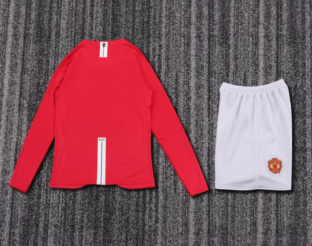 Camiseta Retro Manchester United Primera Equipación 2007/08 Manga Larga Niño--1