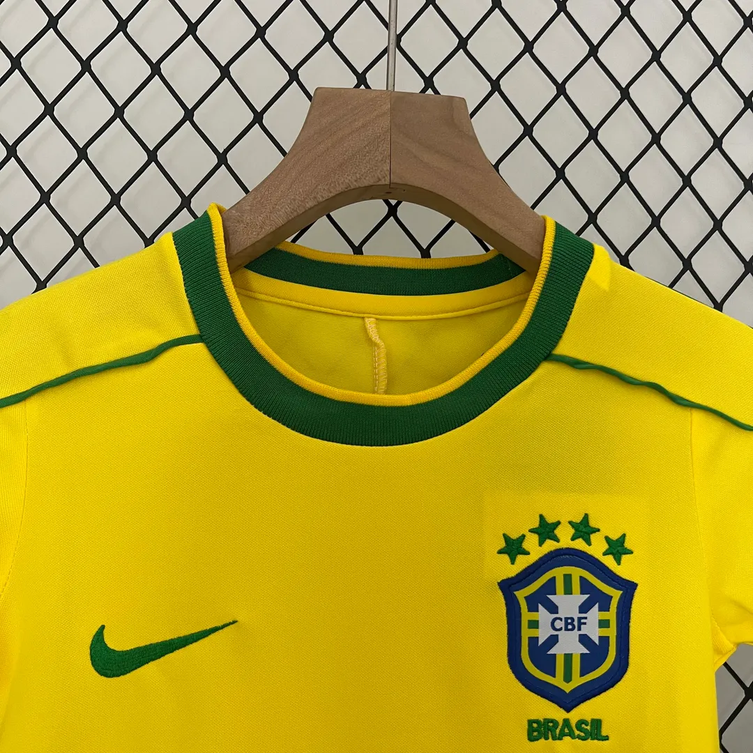 1998 Retro Brazil Home Shirt Kids Size--2