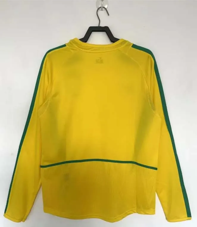 Koszulka Retro Brazylii domowa 2002 z długim rękawem--1