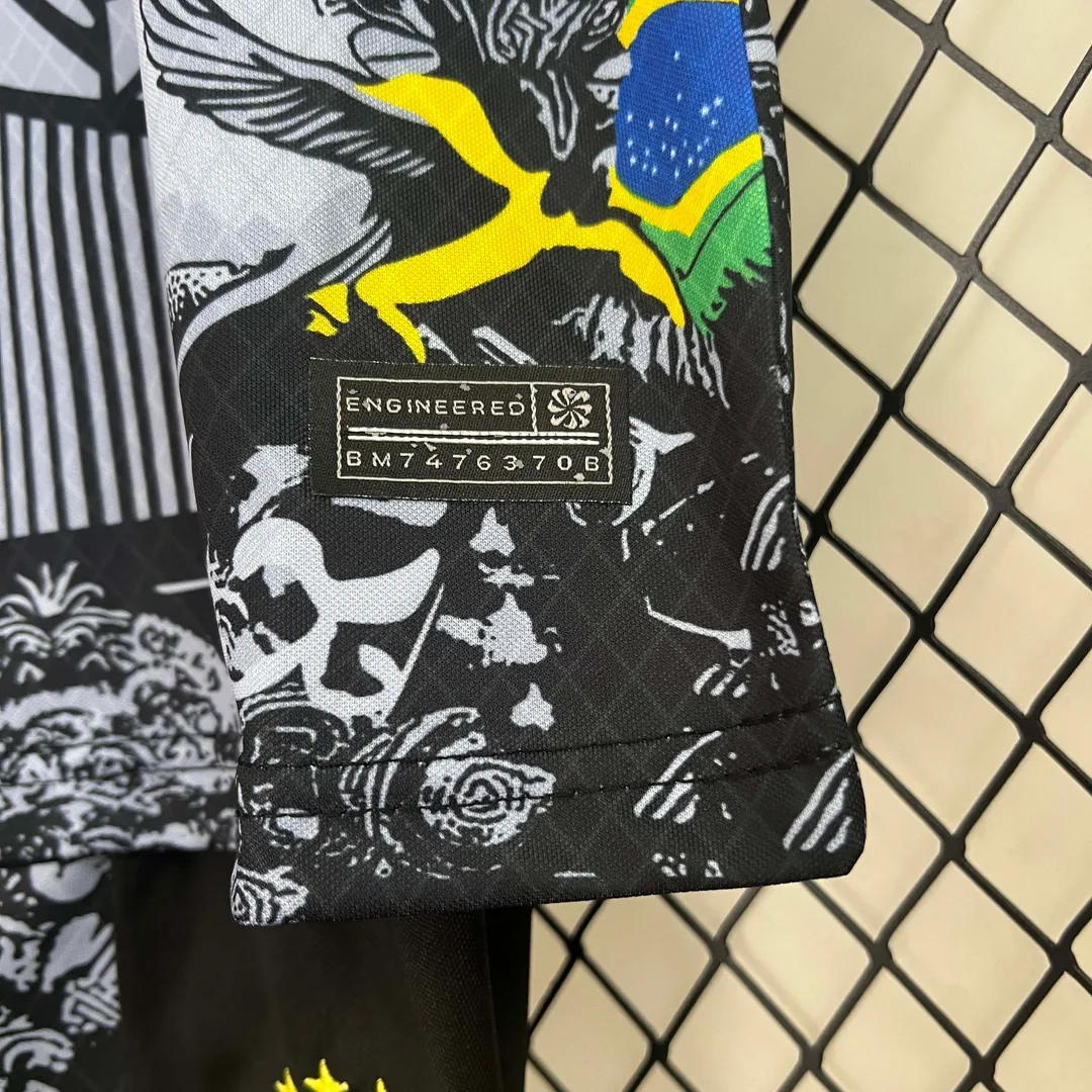 Maillot Kit Enfant Brésil Édition Spéciale Jesus 2024 Noir et Gris--6