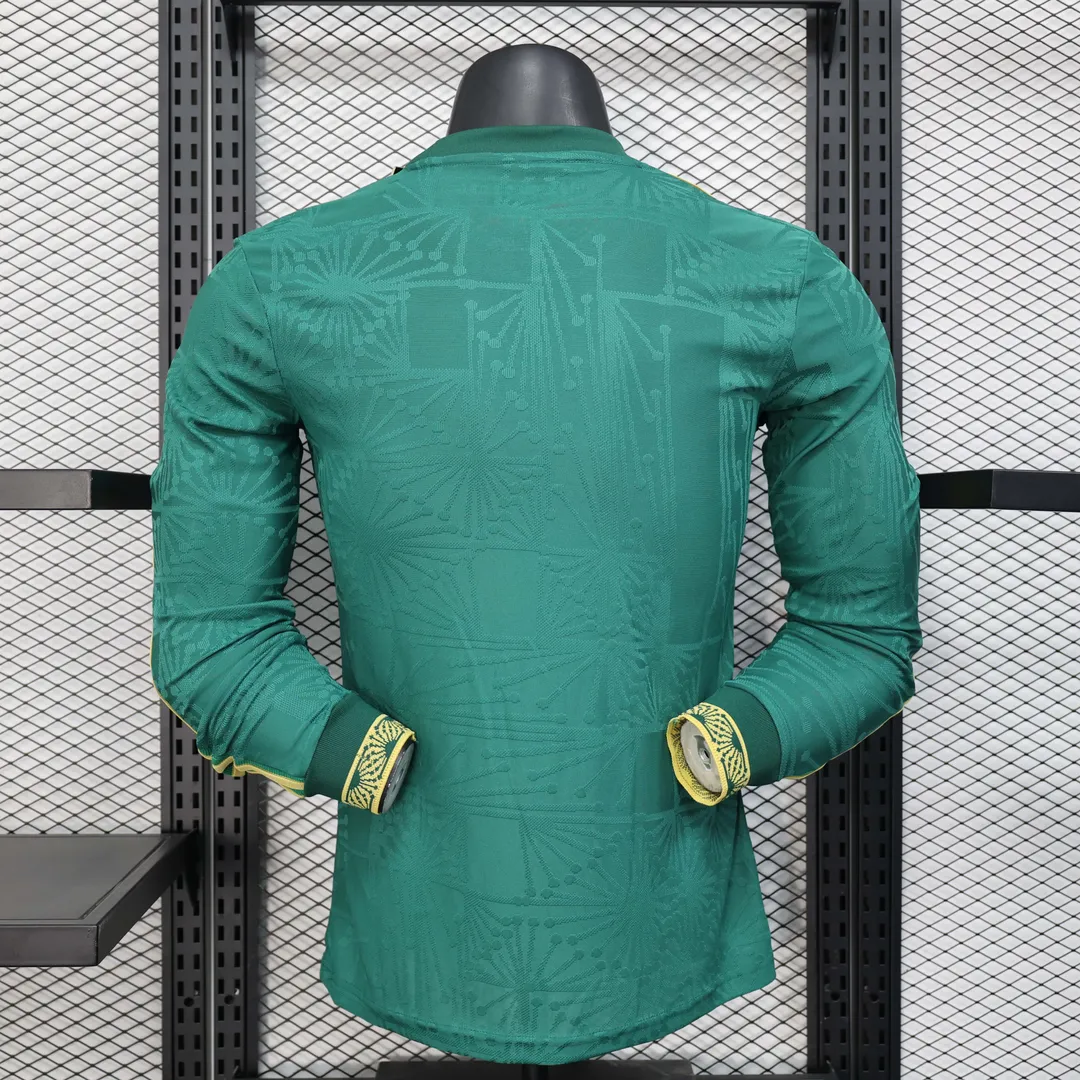 Maglia Messico Edizione Gold Cup 2025 Player Version Maniche Lunghe Verde--1
