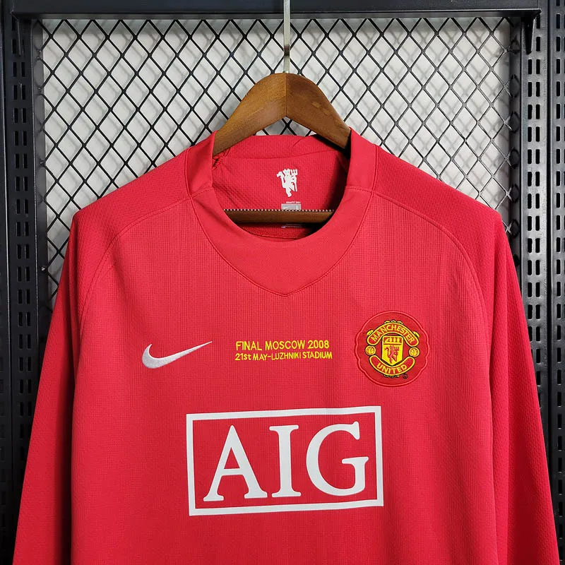 Camiseta Retro Manchester United Primera Equipación 2007/08 Manga Larga--2