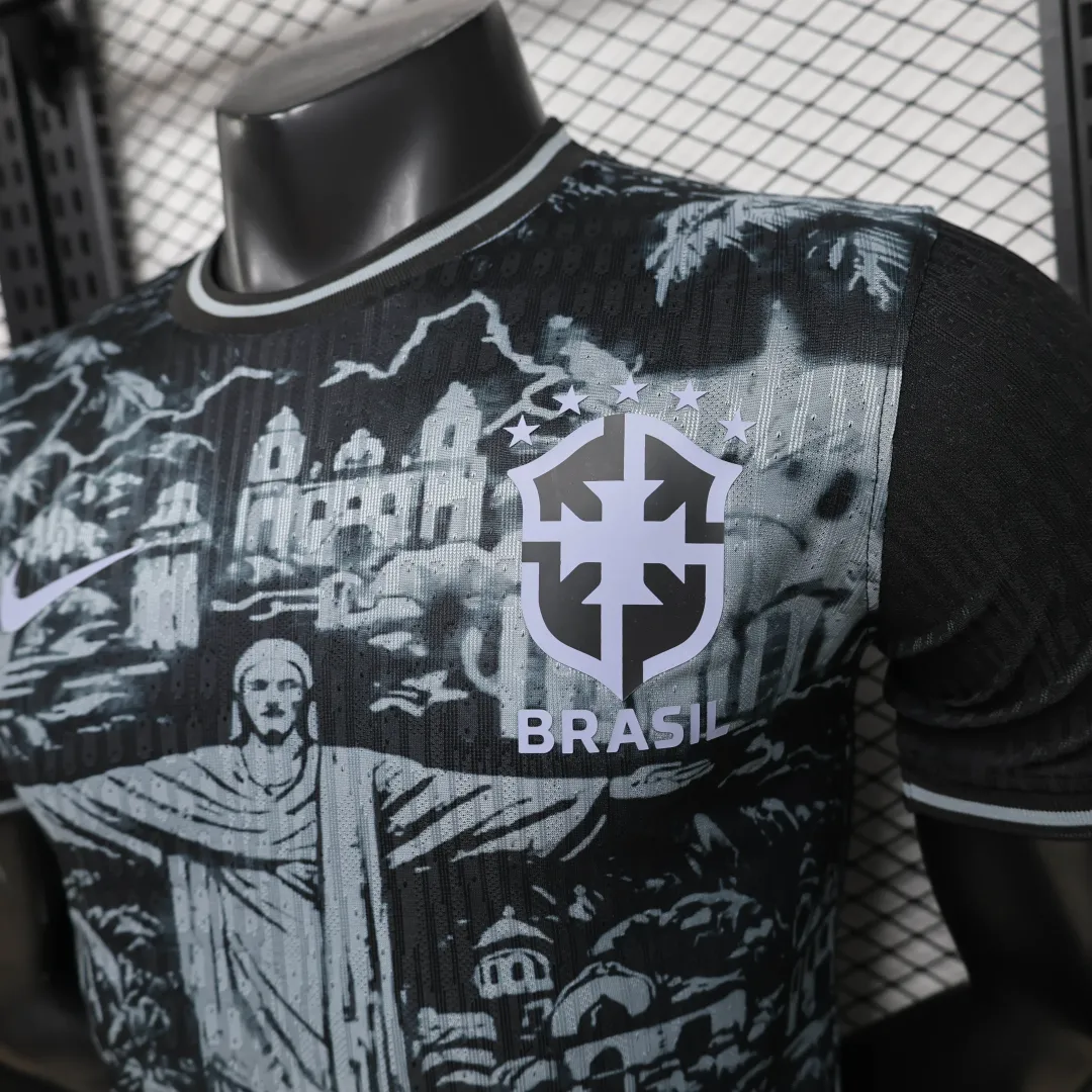 Maillot Brésil 2026 Édition Spéciale Jesus Version Player Noir--4