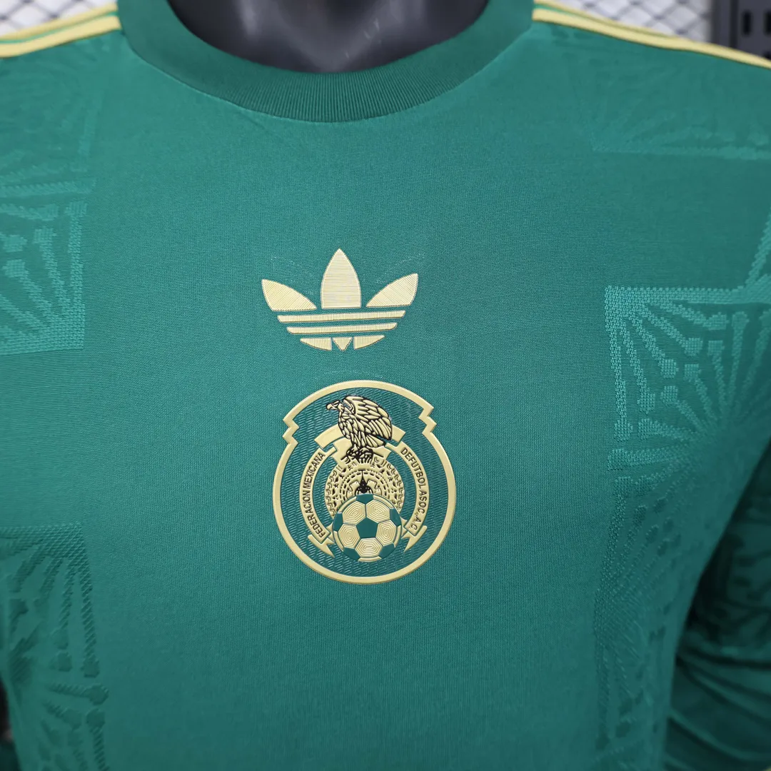 Maglia Messico Edizione Gold Cup 2025 Player Version Maniche Lunghe Verde--4