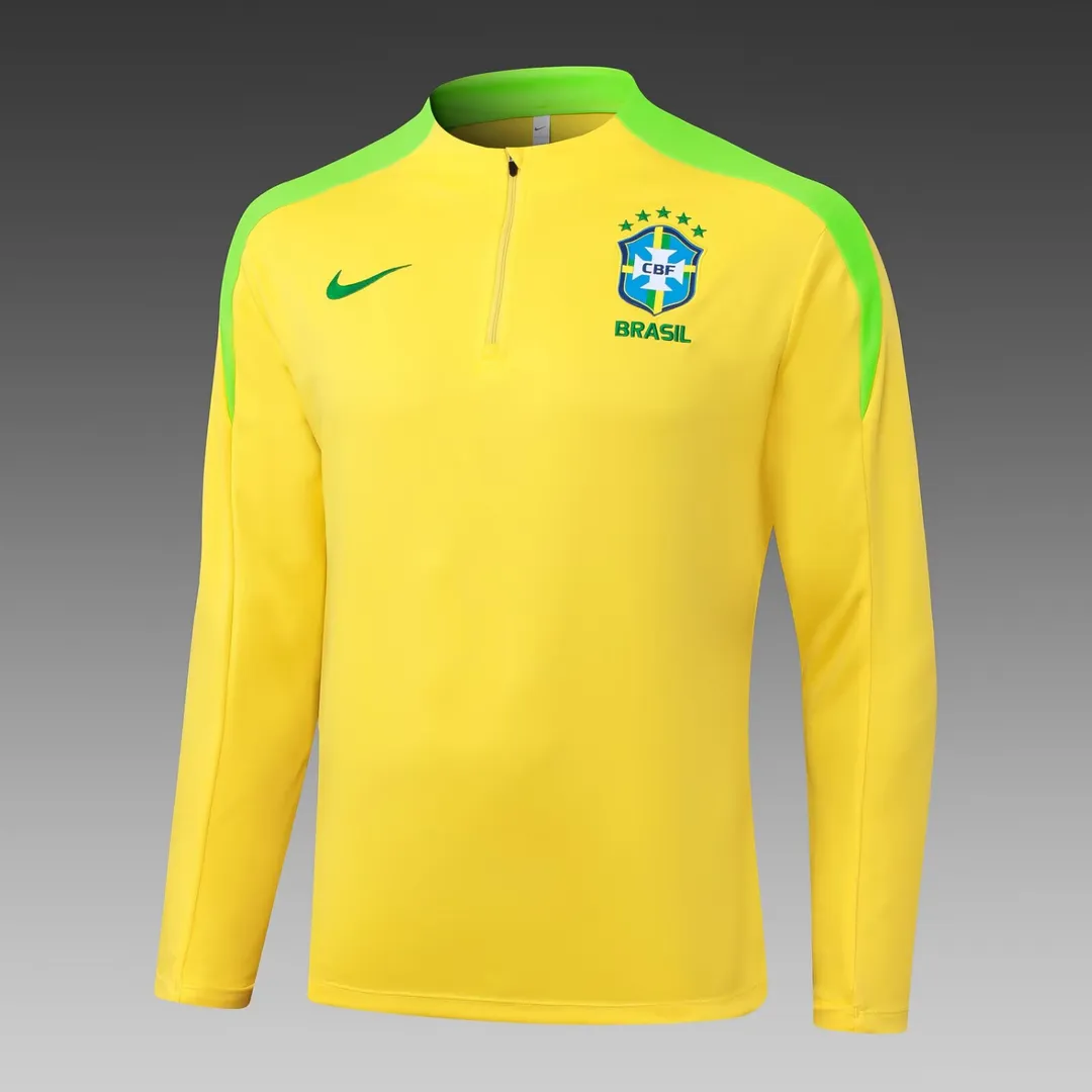 2025 Brazil Half-Pull Training Suit Yellow Shirt Set--2