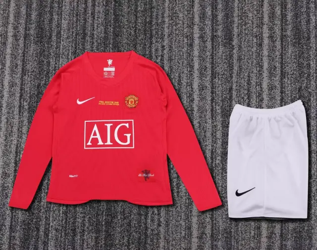 Maillot Kit Enfant Retro Manchester United Domicile 2007/08 Manches Longues