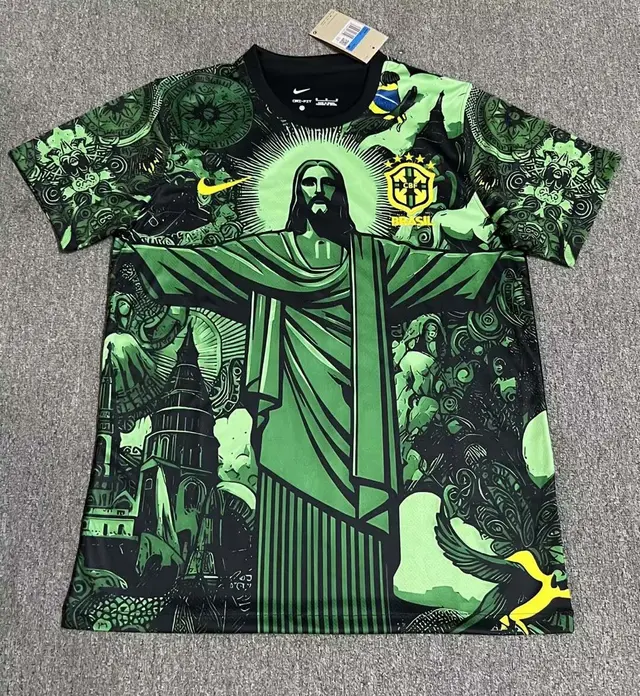 Maillot Brésil Édition Spéciale Jesus 2025 Noir et Vert